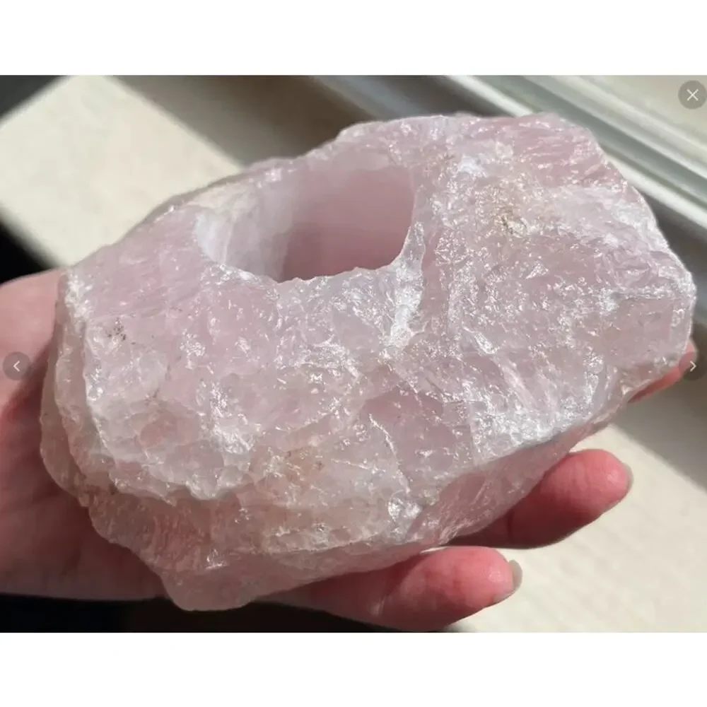 Large Natural Rose Quartz Crystal Candle Holder Tea Light Holder Made in Brazil